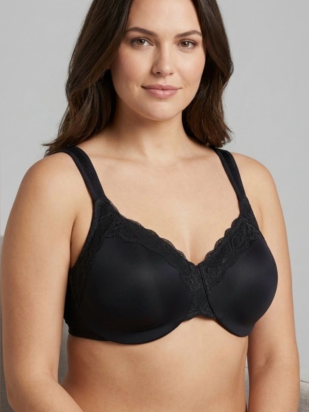 Olga 36C Women's Black Lace-Trim Support Bra as is